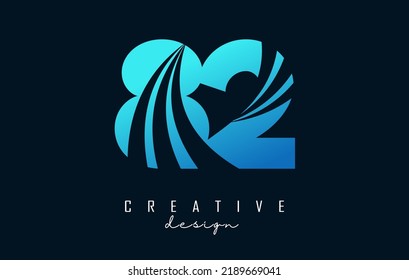 Creative number 82 8 2 logo with leading lines and road concept design. Number with geometric design. Vector Illustration with number and creative cuts.