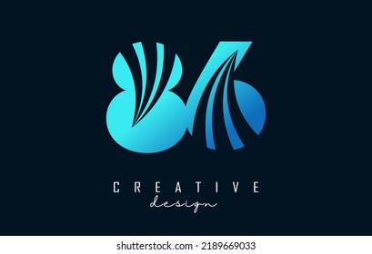 Creative number 86 8 6 logo with leading lines and road concept design. Number with geometric design. Vector Illustration with number and creative cuts.