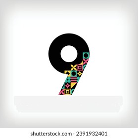 Creative number 9 logo with geometric shapes. Creative education colorful graphics. Vector