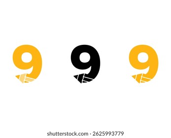 creative number 9 pencil symbol icon design vector isolated transparent background