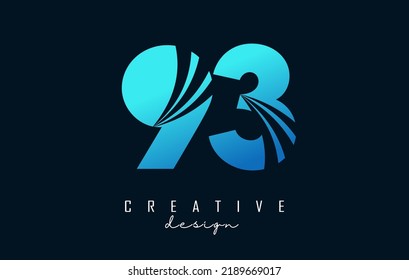 Logotipo creativo número 93 9 3 con diseño de líneas y concepto de carreteras. Número con diseño geométrico. Ilustración vectorial con número y cortes creativos.
