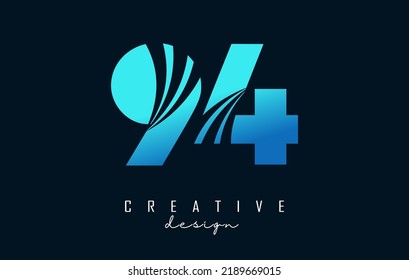 Logotipo creativo número 94 9 4 con diseño de líneas y de concepto de carreteras. Número con diseño geométrico. Ilustración vectorial con número y cortes creativos.