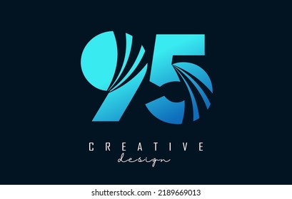 Creative number 95 9 5 logo with leading lines and road concept design. Number with geometric design. Vector Illustration with number and creative cuts.