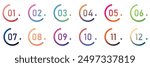 Creative number bullet points from one to twelve isolated on transparent background.