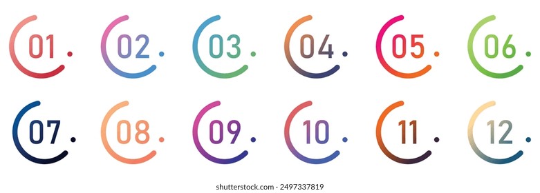 Creative number bullet points from one to twelve isolated on transparent background.