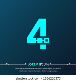 Creative number four digital circuit style font. Blue number made of electric current wires and connectors. Modern design concept.