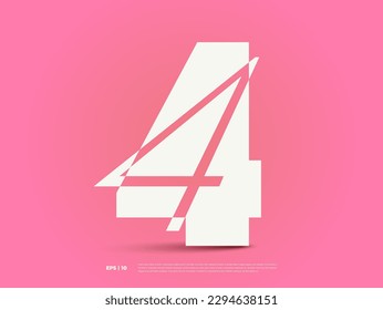 Creative number four, fourth, 4th, 4 font shape, modern dynamic flat icon design for your concept typography; alphabet, new year logo, symbol, sign, celebrating, anniversary, ranking type, award etc. 