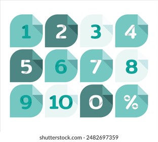 Creative number set illustrate with sticker in monochromatic color style from 0 - 10 and percent for multimedia design