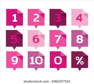 Creative number set illustrate with sticker in monochromatic color style from 0 - 10 and percent for multimedia design