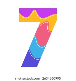 creative number seven design with wavy color fills