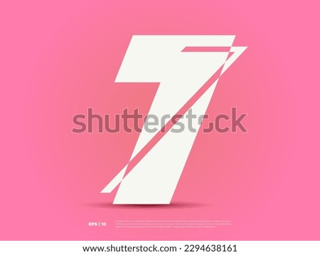 Creative number seven, seventh, 7th, 7 font shape, modern dynamic flat icon design for your concept typography; alphabet, new year logo, symbol, sign, celebrating, anniversary, ranking type, award