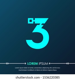 Creative number three digital circuit style font. Blue number made of electric current wires and connectors. Modern design concept.