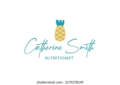 Creative Nutritionist Logo Pineapple with Calligraphic Script Letters