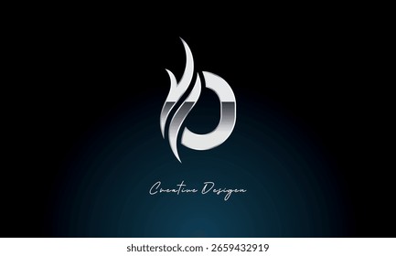 Logotipo creativo de la llama de la letra O monograma metálico audaz con el símbolo del fuego para la marca de Premium Chrome y la identidad visual