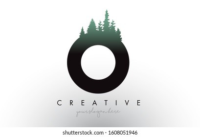 Creative O Letter Logo Idea With Pine Forest Trees. Letter O Design With Pine Tree on TopVector Illustration.