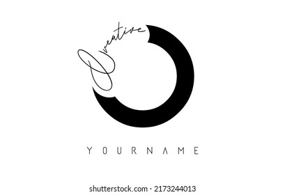 Creative O logo with cuts and handwritten text concept design. Letter with geometric design. Vector Illustration with letter and creative cut.