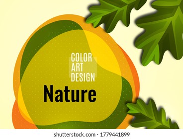 Creative oak leaves on a light background, smooth overlapping shapes. Colorful advertising banner for sale. Seasonal discounts. Template with copy space for marketing. Vector illustration