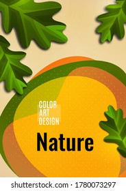 Creative oak leaves on a light background, smooth overlapping shapes. Colorful advertising banner for sale. Seasonal discounts. Template with copy space for marketing. Vector illustration