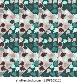 Creative oak mosaic seamless pattern. Maple foliage backdrop tile. Botanical wallpaper. Designed for fabric design, textile print, wrapping, cover. Vector illustration