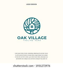 Creative Oak Resident Homes icon logo design vector illustration. oak tree and house logo design color editable