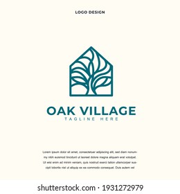 Creative Oak Resident Homes icon logo design vector illustration. oak tree and house logo design color editable