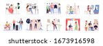 Creative occupation set. Designer and artist at work, dancer and musician. Collection of hobby and modern profession. Isolated vector illustration in cartoon style