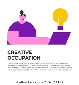 Creative occupation in web. Girl Designer and artist at work. Hobby and modern profession. Flat vector illustration in cartoon style.