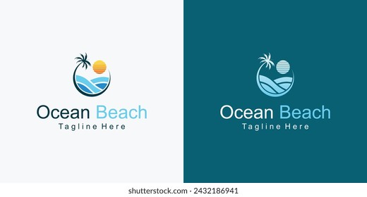 Creative ocean beach logo design with unique concept| premium vector