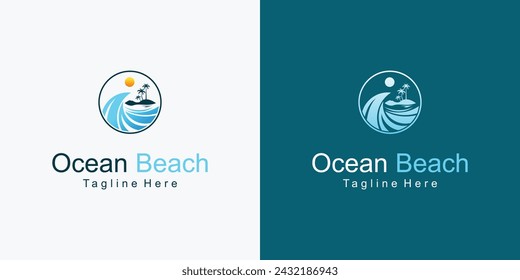 Creative ocean beach logo design with unique concept| premium vector