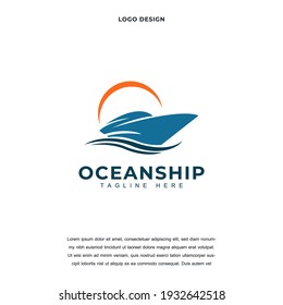 Creative ocean Cruise ship icon logo design vector illustration. nautical sailing boat logo design color editable