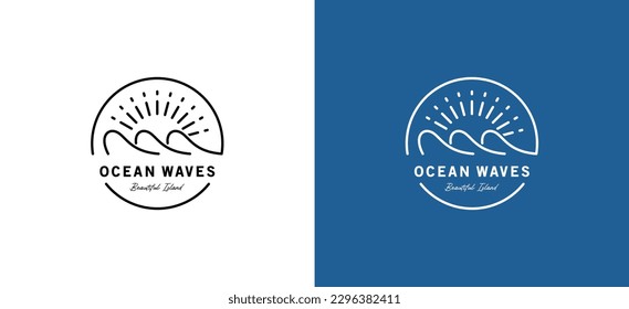 Creative ocean line art logo vector minimalistic design template