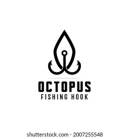 creative octopus and fishing hook logo design modern,icon,fishing logo,seafood logo vector template,emblems