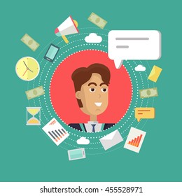 Creative office background. Businessman icon with bubble
