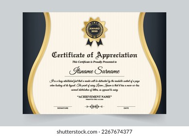 Creative office certificate and honor credential design with dark and golden colors. Professional business credential vector for appreciation. Achievement and award certificate for education.