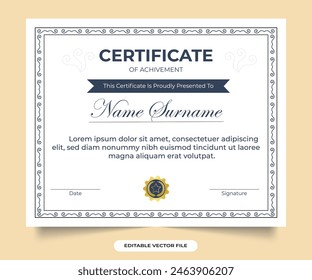 Creative office certificate and honor credential design with Black and golden colors. Professional certificate design with creative border decoration and vintage colors.