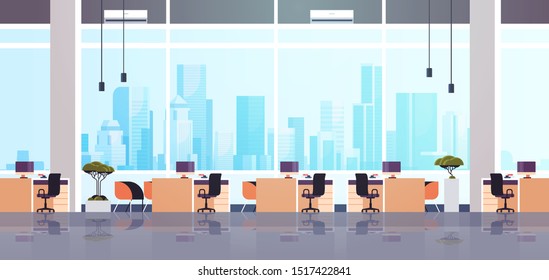 creative office co-working center empty no people workspace with furniture modern cabinet interior flat horizontal