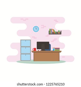 Creative Office Co-working Center. Modern Workplace Flat Vector Illustration