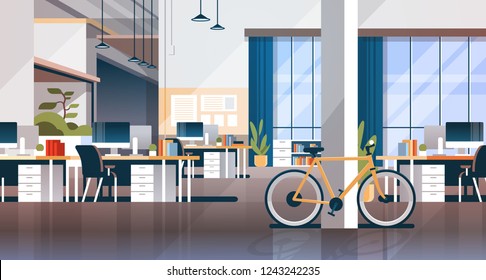 creative office coworking center room interior modern workplace desk horizontal flat