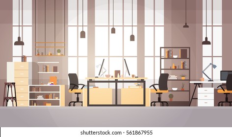 Creative Office Co-working Center University Campus Modern Workplace Flat Vector Illustration