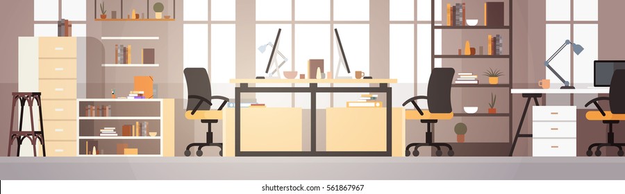 Creative Office Co-working Center University Campus Modern Workplace Flat Vector Illustration