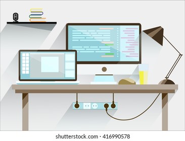 Creative office desktop workspace. Mock up.