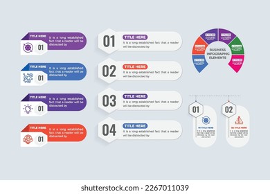 Colección creativa de gráficos gráficos gráficos gráficos y gráficos circulares con pasos de proceso de trabajo. Elementos modernos de presentación empresarial y conjunto de vectores de diagrama. Resumen visualización de datos infografía conjunto vector