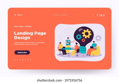 Creative office workers discussing ideas in team isolated flat vector illustration. Cartoon people sitting at desk, meeting, brainstorming and coworking. Business, cooperation and teamwork concept
