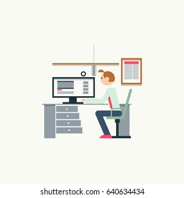 Creative office workspace  with elements, objects. Flat vector illustration