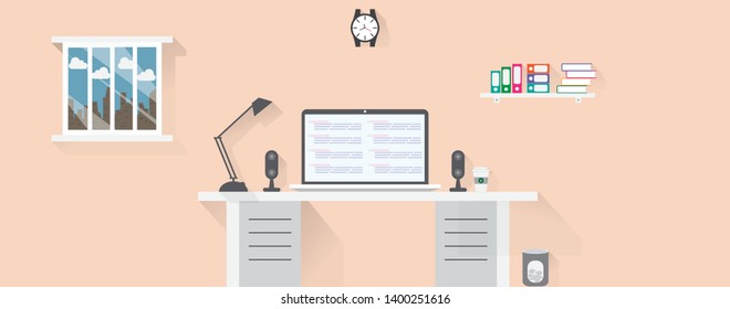 Creative office workspace Flat design with long shadows