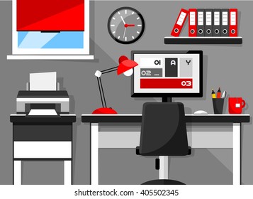 Creative office workspace flat minimalistic style