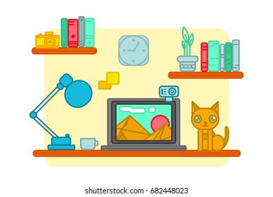 Creative office workspace. Illustration of modern.Flat minimalistic style