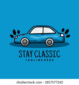 Diseño del logotipo de la ilustración de un coche azul