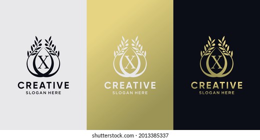 Creative olive oil logo design initial letter x with line art style. icon logo for business company