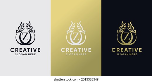 Creative olive oil logo design initial letter z with line art style. icon logo for business company